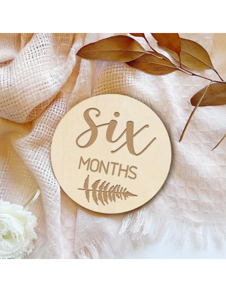 Marcadores de Hitos Mensuales para Bebés de Madera Natural - Set de 6