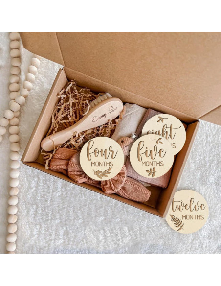 Marcadores de Hitos Mensuales para Bebés de Madera Natural - Set de 6
