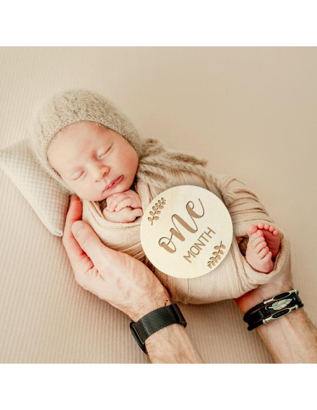 Marcadores de Hitos Mensuales para Bebés de Madera Natural - Set de 6