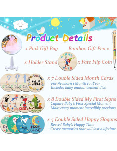 Set de Hitos Mensuales de Madera RORANIC para Bebés 2