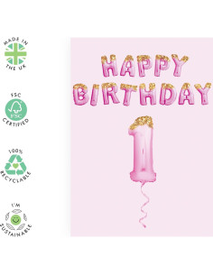 Tarjeta de Cumpleaños 1 Año Central 23 con Calcomanías 2