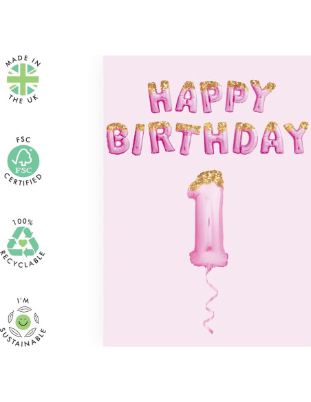 Tarjeta de Cumpleaños 1 Año Central 23 con Calcomanías