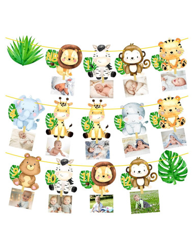 Banderín de Fotos Primer Cumpleaños Safari iPartyFun - 15 Tarjetas
