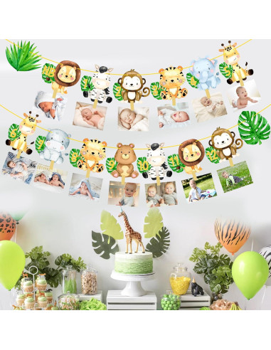Banderín de Fotos Primer Cumpleaños Safari iPartyFun - 15 Tarjetas