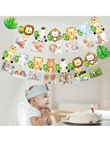 Banderín de Fotos Primer Cumpleaños Safari iPartyFun - 15 Tarjetas