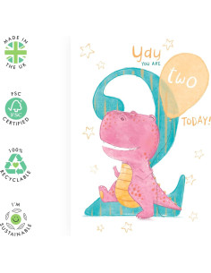 Tarjeta de Cumpleaños Central 23 Dinosaurio 2 Años con Stickers 2