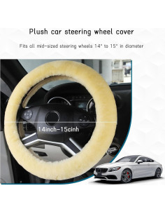 Funda de Volante de Coche Peluda Kewucn 38.1 cm Beige 2