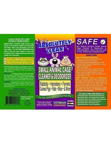 Limpiador Enzimático para Jaulas de Animales Pequeños 473ml - Absolutely Clean