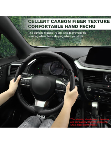 Cubierta de Volante de Cuero Nappa Amiss 3PCS Universal Negro