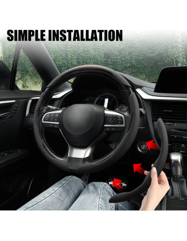 Cubierta de Volante de Cuero Nappa Amiss 3PCS Universal Negro