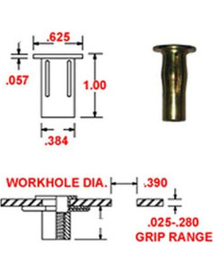 Rivet-Nut Acero Pre-Bulbed Hanson 1/4-20 Rango 0.51-7.11mm (25u) 2