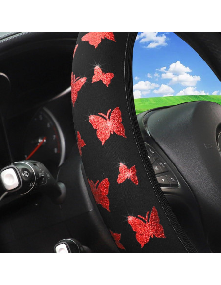 Cubierta de Volante KHGUZ 15" Rojo Antideslizante y Protectora