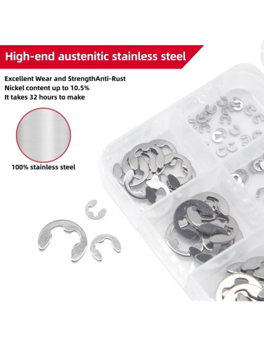 150 Piezas Anillos de Retención E-Clip Acero Inoxidable 304