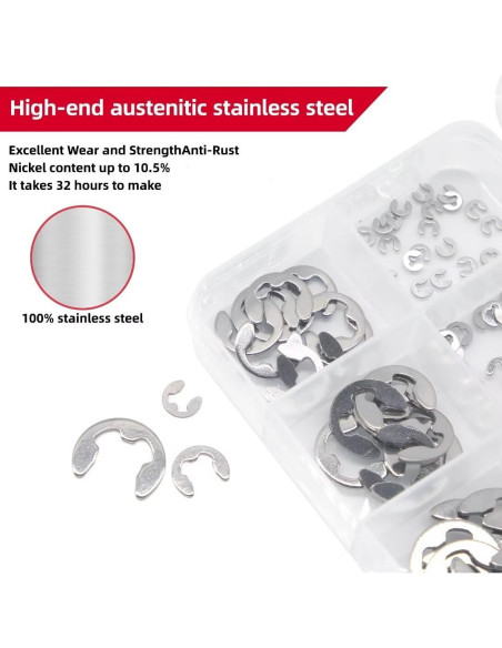150 Piezas Anillos de Retención E-Clip Acero Inoxidable 304