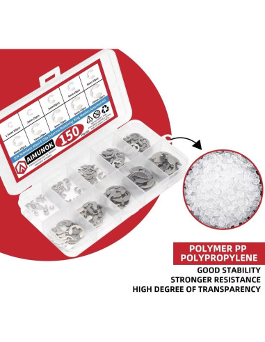 150 Piezas Anillos de Retención E-Clip Acero Inoxidable 304