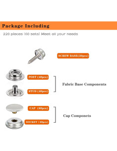 Kit de 220 Botones a Presión FUZHIJIA 15mm Acero Inoxidable 2