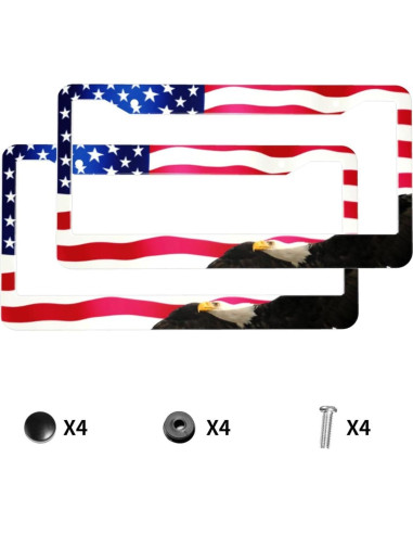 Marco de Placa de Licencia Aluminio PMZRAO Bandera Americana - 2 Piezas