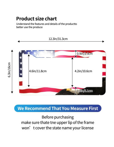 Marco de Placa de Licencia Aluminio PMZRAO Bandera Americana - 2 Piezas