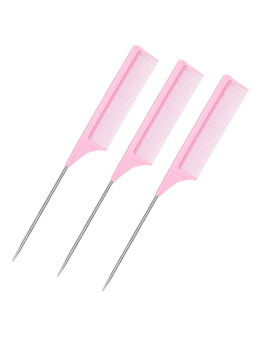 3 Peines de Cola de Rata Leinuosen 23 cm Fibra de Carbono Rosa