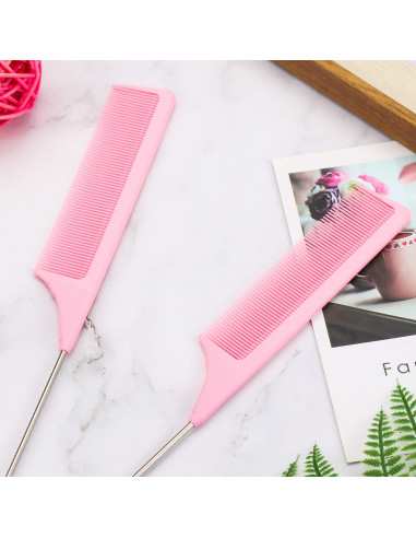 3 Peines de Cola de Rata Leinuosen 23 cm Fibra de Carbono Rosa