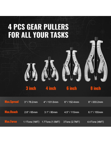 Juego de Extractores VEVOR 4 Piezas 3-8 cm Garras Reversibles