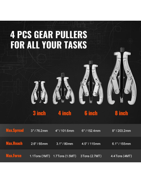 Juego de Extractores VEVOR 4 Piezas 3-8 cm Garras Reversibles