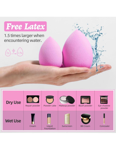 Juego de Esponjas de Maquillaje BS-MALL 7 Pcs Rosa Veganas