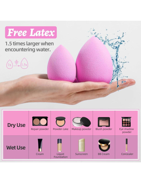 Juego de Esponjas de Maquillaje BS-MALL 7 Pcs Rosa Veganas