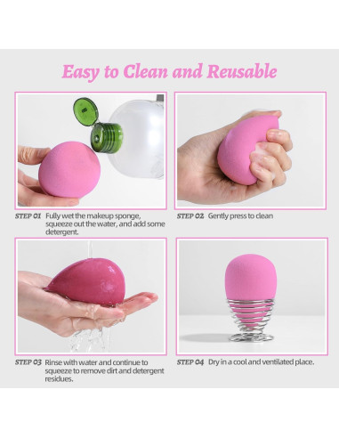 Juego de Esponjas de Maquillaje BS-MALL 7 Pcs Rosa Veganas