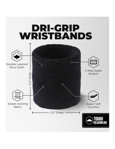 Banda de Sudor para Muñeca Tough Headwear - Negra, Talla Única