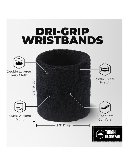 Banda de Sudor para Muñeca Tough Headwear - Negra, Talla Única