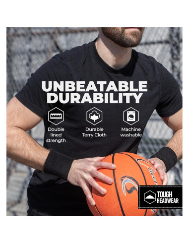 Banda de Sudor para Muñeca Tough Headwear - Negra, Talla Única