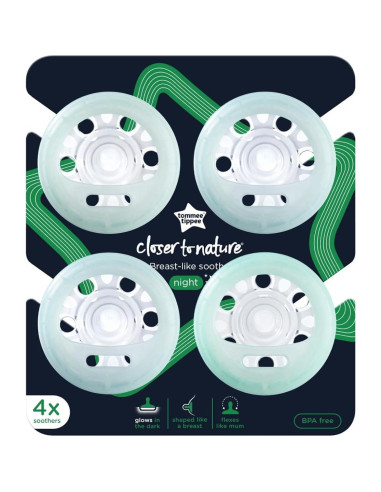 Chupete Nocturno Tommee Tippee 0-6 Meses Paquete de 4 Brilla en la Oscuridad