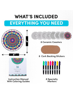 Kit de Posavasos Mandalas DIY Hula Home - 8 Cerámicos con Marcadores 2