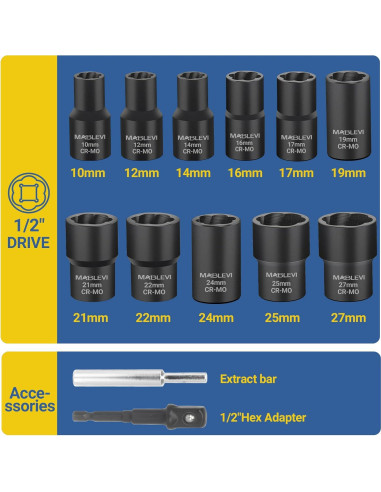 Juego de 13 Extractores de Tornillos MABLEVI - Acero de Cromo Molibdeno