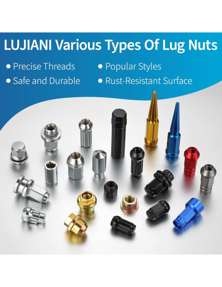 Tuercas de Rueda LUJIANI 9/16"-18 Plateadas 32 PCS