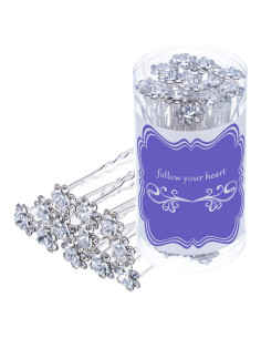 Pinzas de Pelo Cristal Flor Rosa eBoot - 40 Piezas con Bolsa