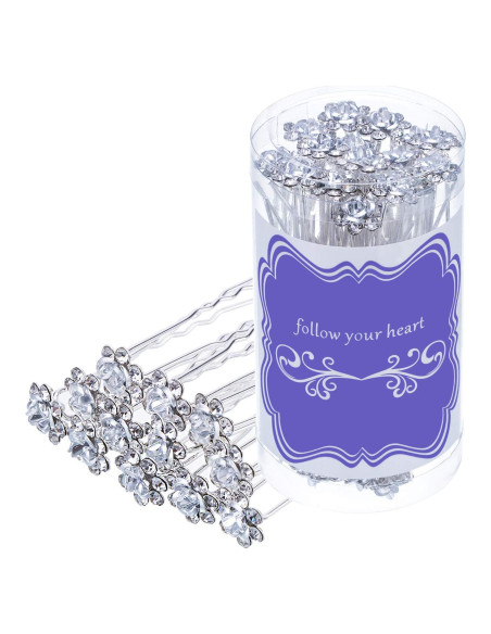 Pinzas de Pelo Cristal Flor Rosa eBoot - 40 Piezas con Bolsa