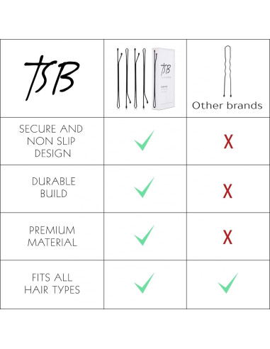 Juego de 30 Horquillas Negras TSB Leeno No.3 - 7.62 cm, Antideslizantes