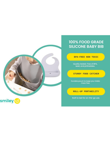 Babero de Silicona SmileyTot Rosa | Impermeable y Ajustable
