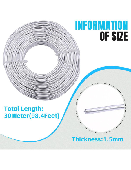 Alambre de Aluminio 16 Calibres YTKavq Plata 30m para Manualidades