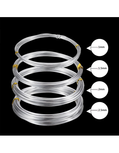 Alambre de Aluminio BBTO 4 Rollos 5m 1-2.5mm para Manualidades