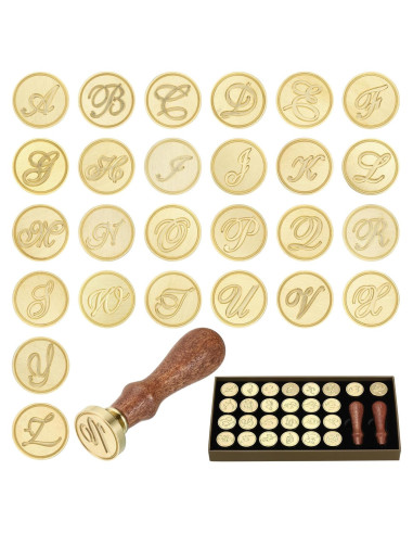 Kit de Sello de Cera PATIKIL Alfabeto 26 Letras con Mangos de Madera