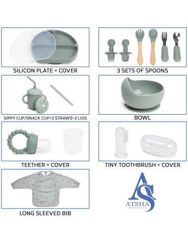 Juego de Alimentación de Silicona ATSHA - 19 Piezas para Bebés