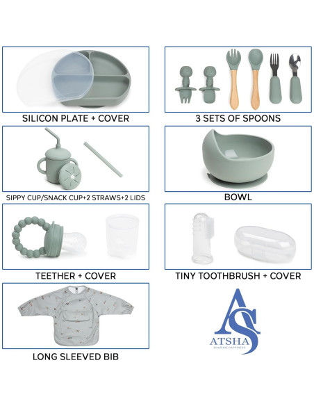 Juego de Alimentación de Silicona ATSHA - 19 Piezas para Bebés