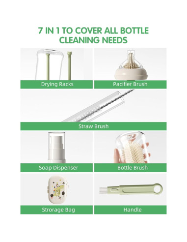 Set de Cepillos para Biberones 7 en 1 FURNIPLAS Verde