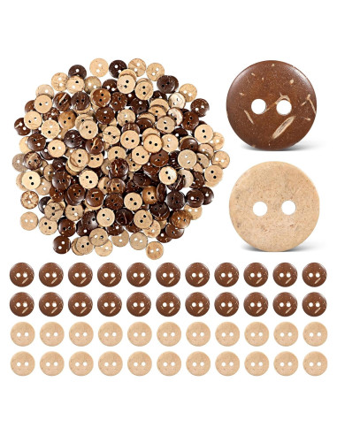 200 Botones de Concha de Coco Molain 12.5mm Marrón 2-Hoyos