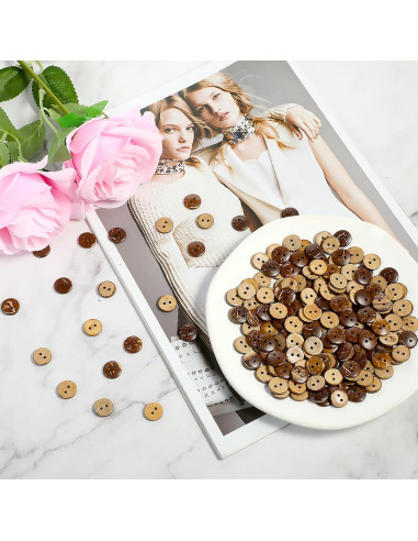 200 Botones de Concha de Coco Molain 12.5mm Marrón 2-Hoyos
