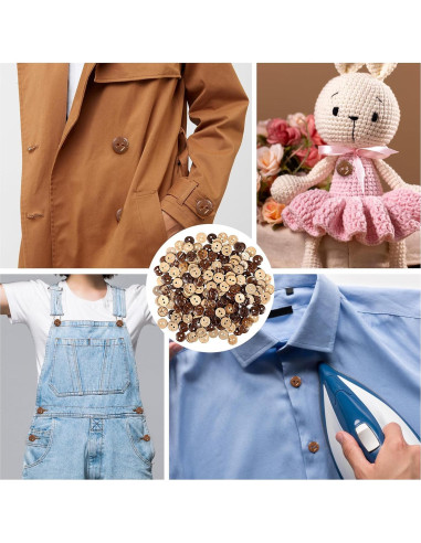 200 Botones de Concha de Coco Molain 12.5mm Marrón 2-Hoyos