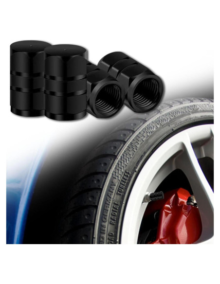 12 Tapas de Válvula de Neumático Honibaoto - Aluminio Hexagonal Negro